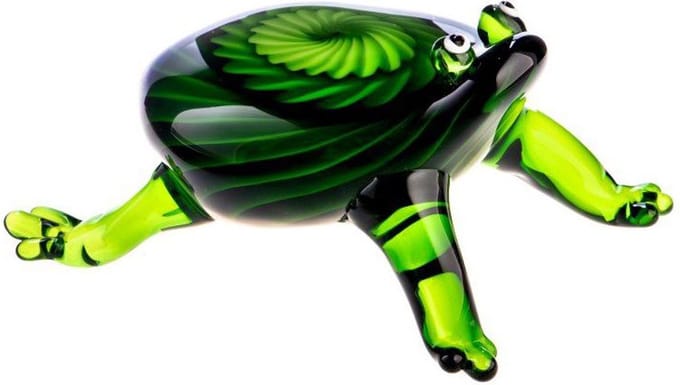 AL - Kikker - Glas  -Groen/Zwart - 9 x 17 x 13 cm