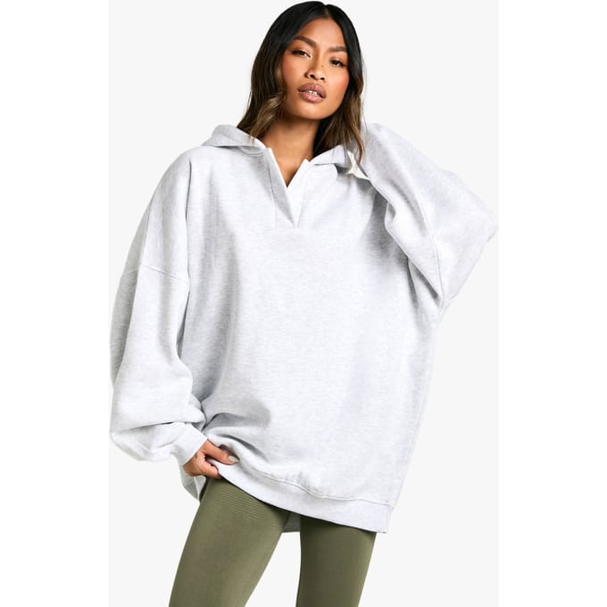 boohoo Dames Notch Neck Balloon Sleeve Oversized Hoodie | Asgrijs | Maat: Small