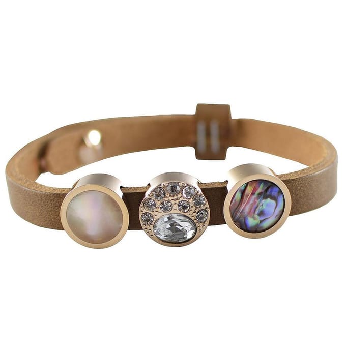 Quiges Leder Armband met 3 Aanschuif Knopen - Dames - RVS - 24cm