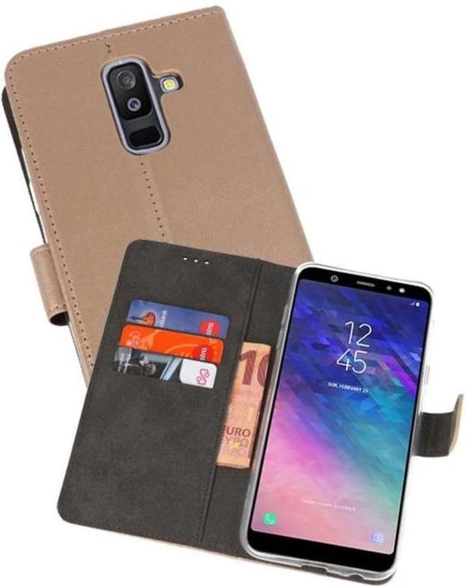 Booktype Telefoonhoesjes - Bookcase Hoesje - Wallet Case - Geschikt voor Samsung Galaxy A6 Plus (2018) - Goud