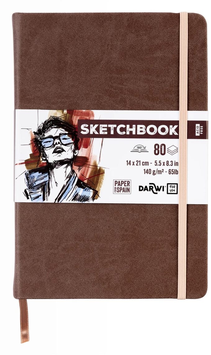 Darwi DFY - Schetsboek - A5 - 14 x 21 cm - 140 g - Bruin - 80 vellen