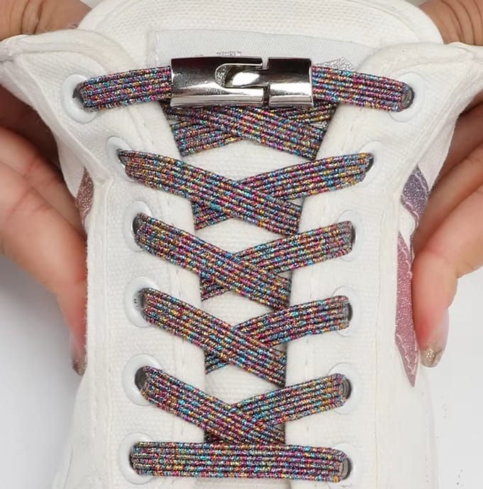 *** Kleurrijke Confetti Regenboog Elastische Veters - Magnetische Sluiting - Kinderen - Zelfsluitend - Makkelijk Strikken - Elastisch - van Heble® ***
