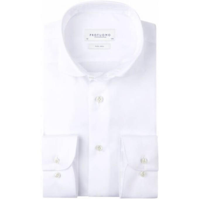 Profuomo slim fit heren overhemd - twill - wit - Strijkvrij - Boordmaat: 43