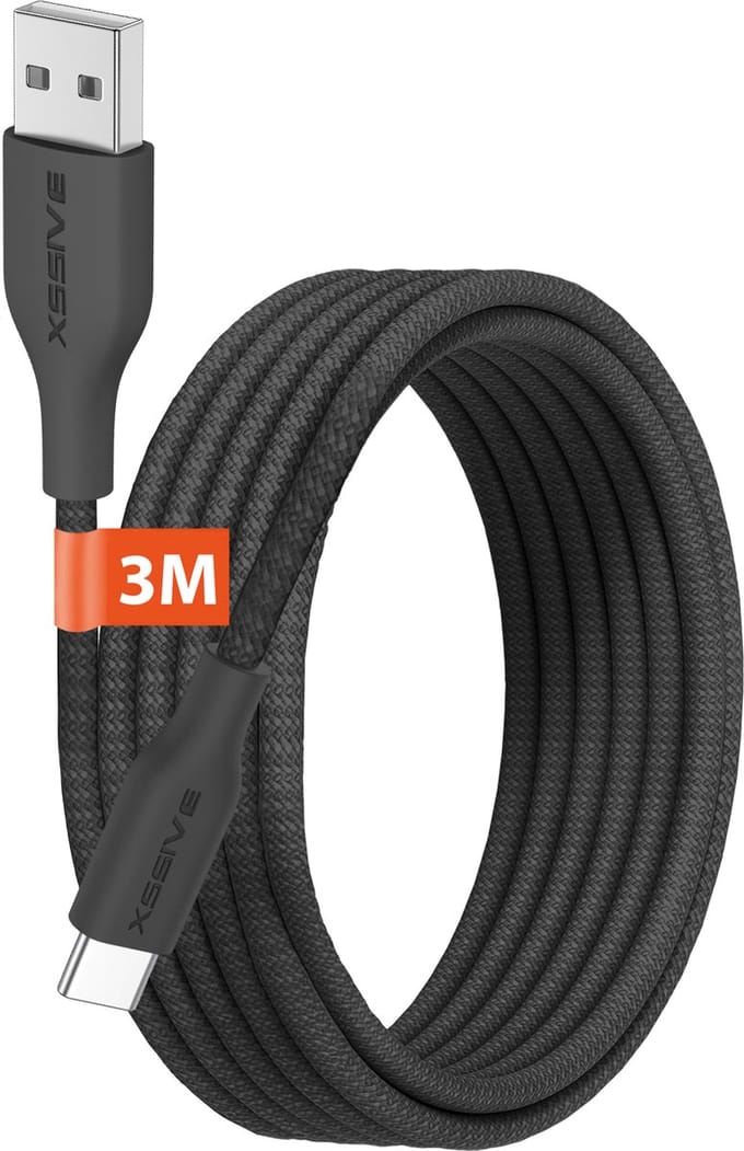 Lange USB-A naar USB-C Kabel 3 Meter - Quick Charge - Sterke USB naar USB C Kabels - Snellader