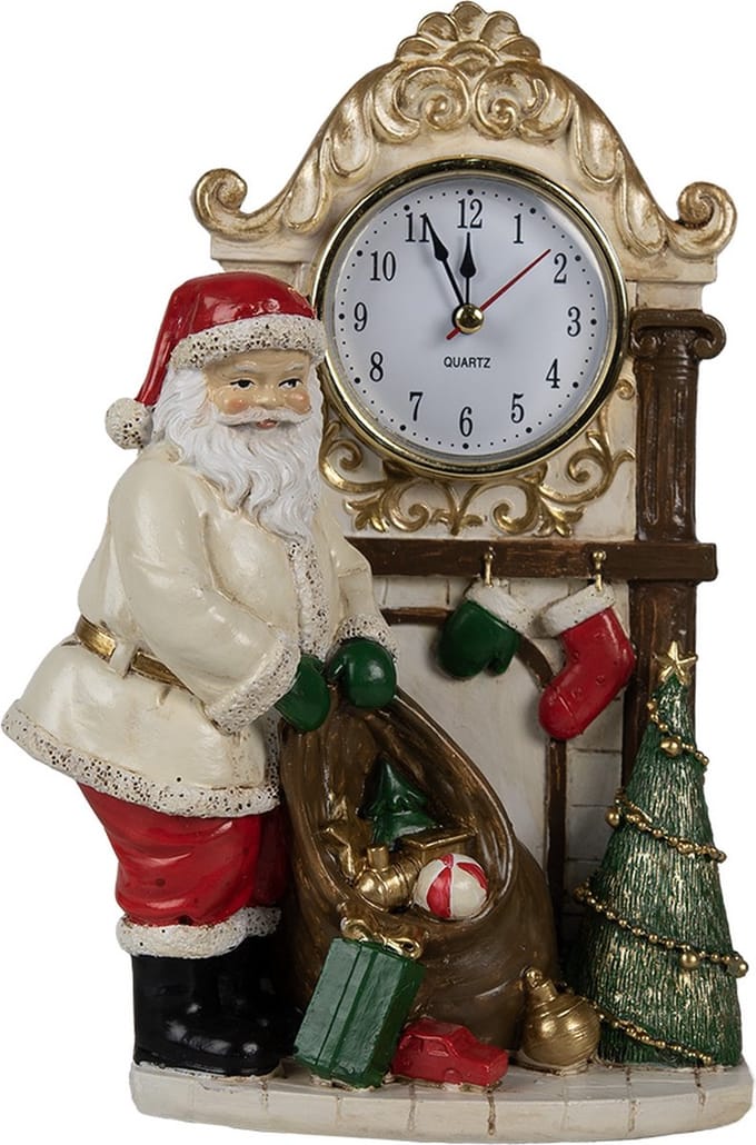 Clayre & Eef Tafelklok 15x7x22 cm Beige Polyresin Kerstman
