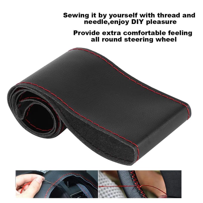 Microfiber Leer Stuurhoes Universeel DIY Naaien Auto Interieur Accessoire 38cm15inZwart black