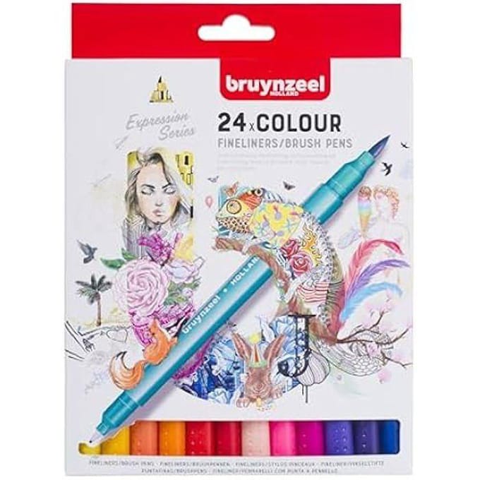 Bruynzeel Fineliner brushpennen set - 24 kleuren voor tekenen.