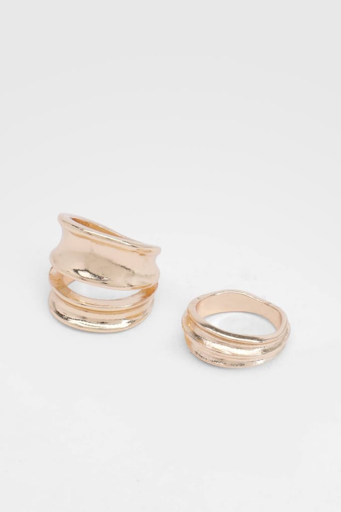 boohoo Dames Gehamerde Chunky Ringen 2-pack | Goud | Maat: Small/Medium
