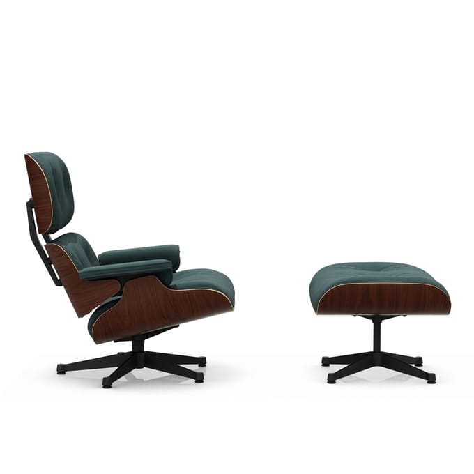 Vitra Lounge Chair & Ottoman - VitraNussbaumDunkel - basic dark gepoedercoat - Calma 11 pine green