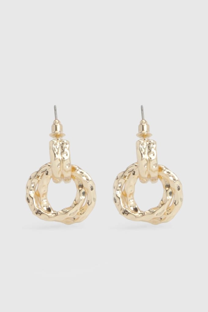 boohoo Dames Gehamerde Gouden Deurklopper Oorbellen