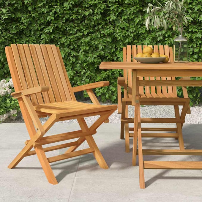 vidaXL - Opklapbare - stoelen, - 2 - stuks, - 61x67x90 - cm, - massief - teakhout