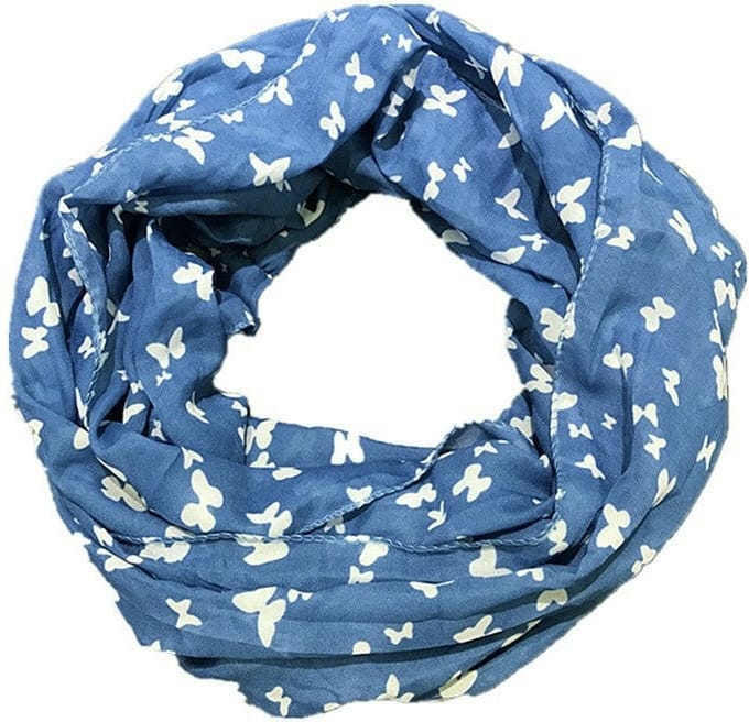 Dunne Colsjaal - Katoen/Zijde - Vlinderprint - Blauw - 77 x 47 cm (1801)