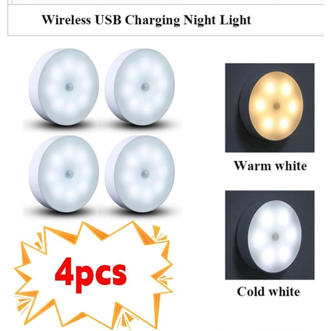 2/3/4/5 stuks Bewegingssensor LED Nachtlampje USB Oplaadbaar Nachtlampje voor Keukenkast Kledingkastlamp Trappenhuis Draadloos Kastlampje one light two color-4PCS