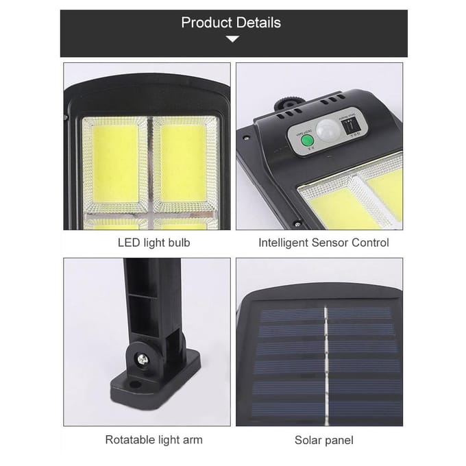 Zonne-straatwandlamp buiten IP65 Waterdicht 6000K Schemering tot zonsopgang Led-buitenverlichting met zwart