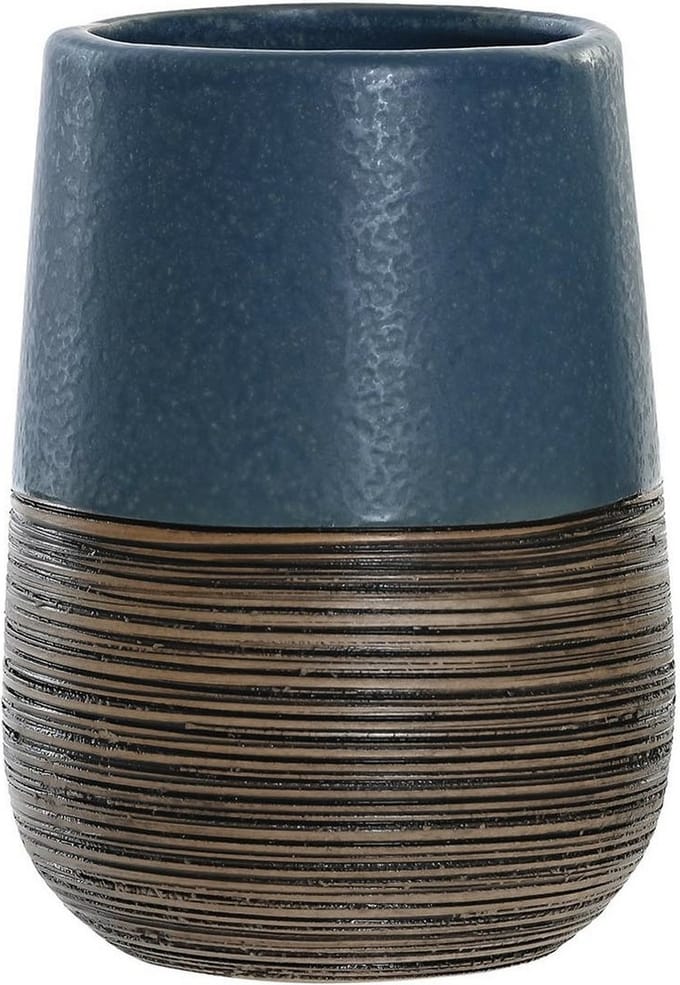 Items Badkamer tandenborstelhouder/drinkbeker - polystone - marineblauw - 7 x 11 cm - badkamer