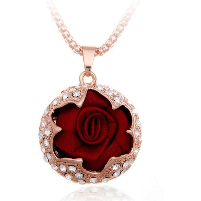 Elegante Kleur Roos Hanger Lange Ketting Voor Vrouwen Glanzende Kristal Bloemen Trui Accessoires rood