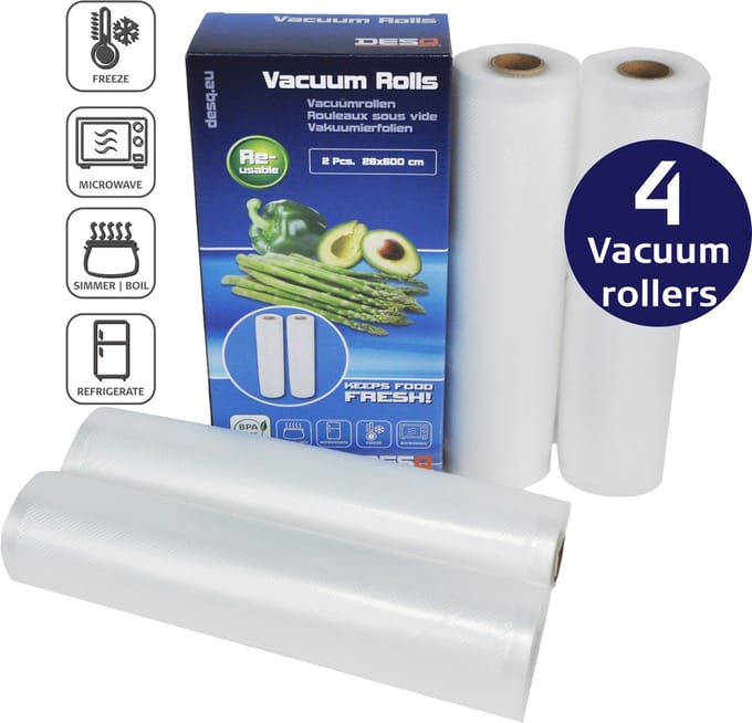 DESQ® Vacuümrollen XL 28 x 600 cm | 9 laags | Microstructuur | 4 Rollen