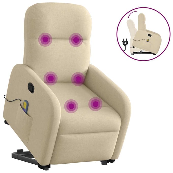 vidaXL - Sta-op-massagestoel - verstelbaar - stof - crèmekleurig