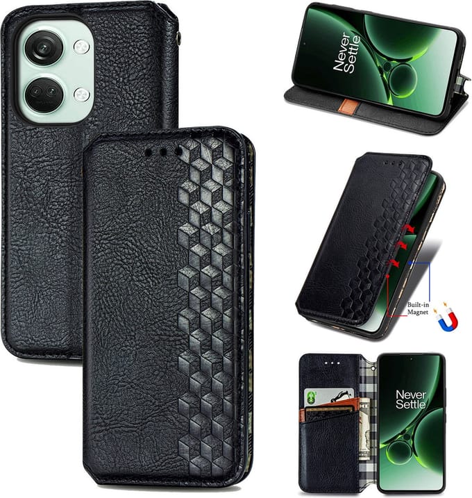 Luxe PU Lederen Ruitpatroon Wallet Case + PMMA Screenprotector voor OnePlus Nord 3 _ Zwart