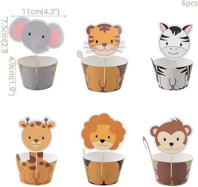 6 stuks cupcake omslagen wilde dieren