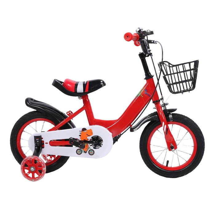 12-inch Kinderfiets IJzer Lichtgewicht Schattig Zadel Stuur Verstelbaar Peuterfiets voor Leeftijd 3 tot 10 rood