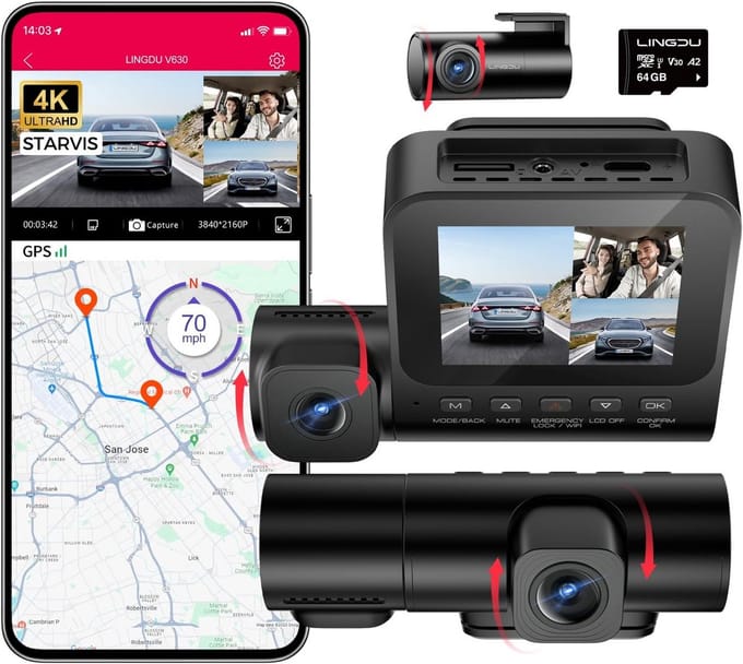 Dashcam 4K + 1080p met GPS en nachtzicht