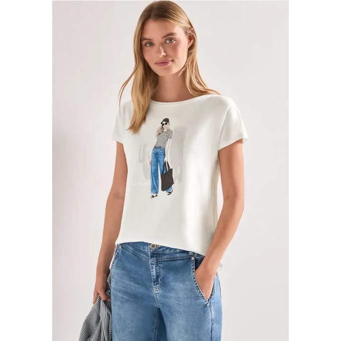 Shirt met hangende schouder en print vooraan