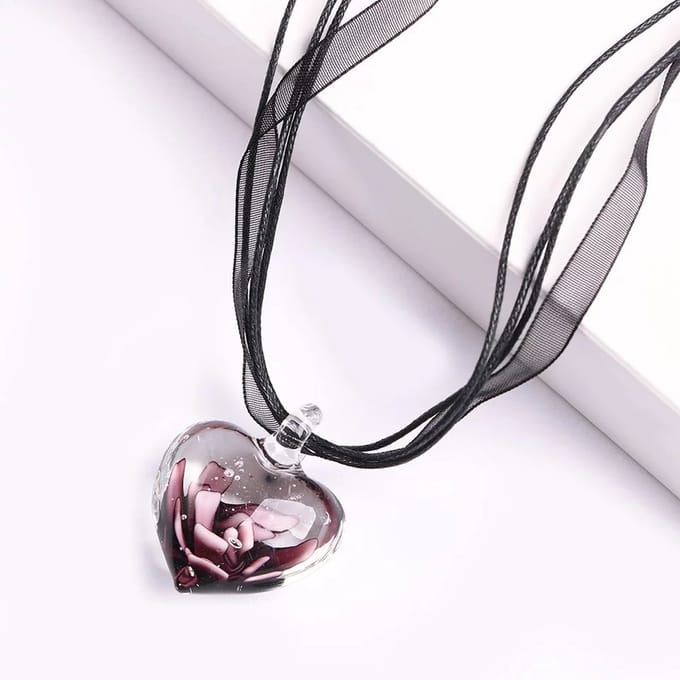 Glazen Hart Hanger - Sieraden -Ketting - Zwart - EmmyRovi