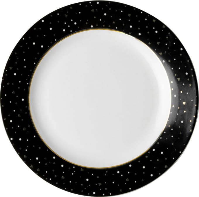 Dutch Rose Loft Zwart-Wit Gebaksbord Zwart met Glitters 18 cm