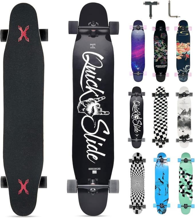 Skateboard - Longboard - Straat cruisen - 8-laags esdoorn dek - 106 cm - Zwart wit