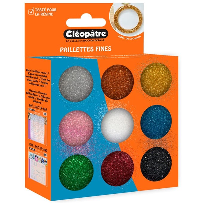 Glitterpoeder kleurset, 9 potjes