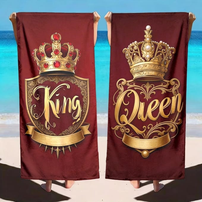 2Pcs Couples King & Queen Beach Towel Set, Luxury Matching Vacation Beach Towels For Him And Her 35x75cm&2pcs