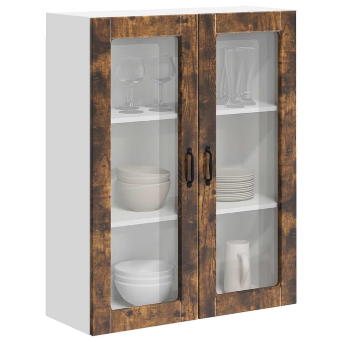 vidaXL - Wandglas - Kasten - LUCCA - Gerookt - eiken - 80 - x - 31 - x - 100 - cm