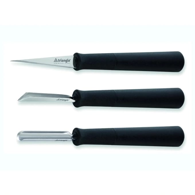 Triangle 3-Delige Kerf- en Decoratiemessenset – RVS – Vaatwasserbestendig – Zwart