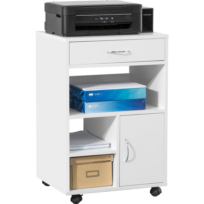 SoBuy FBT106-W Printerkast - Wit Houten Compositie met Lade & Deur