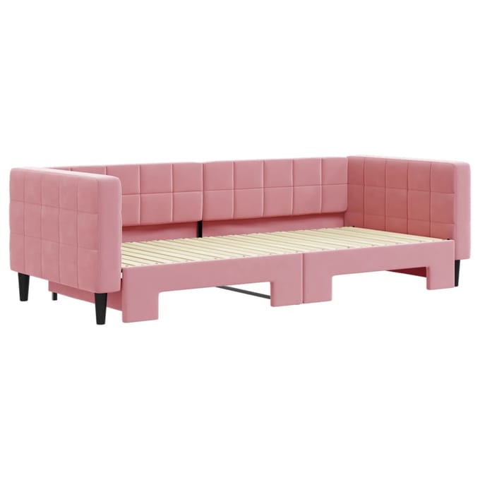 vidaXL - Slaapbank - met - onderschuifbed - 90x200 - cm - fluweel - roze