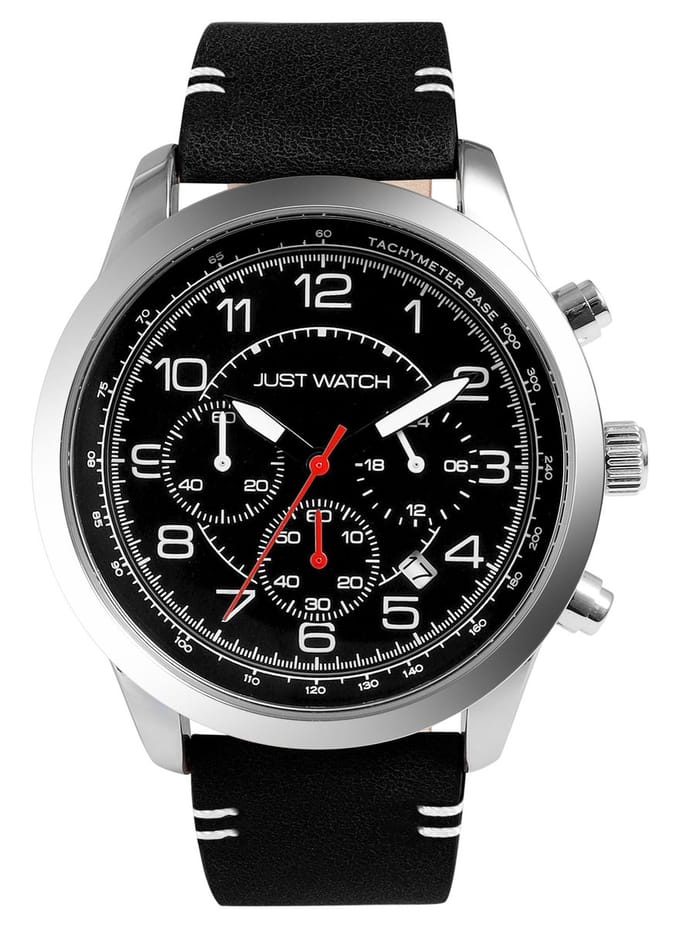 JUST WATCH Herenhorloge echt leer Atticus, Mineralglas