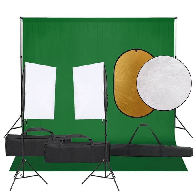 vidaXL - Fotostudioset - met - verlichtingsset, - achtergrond - en - reflector