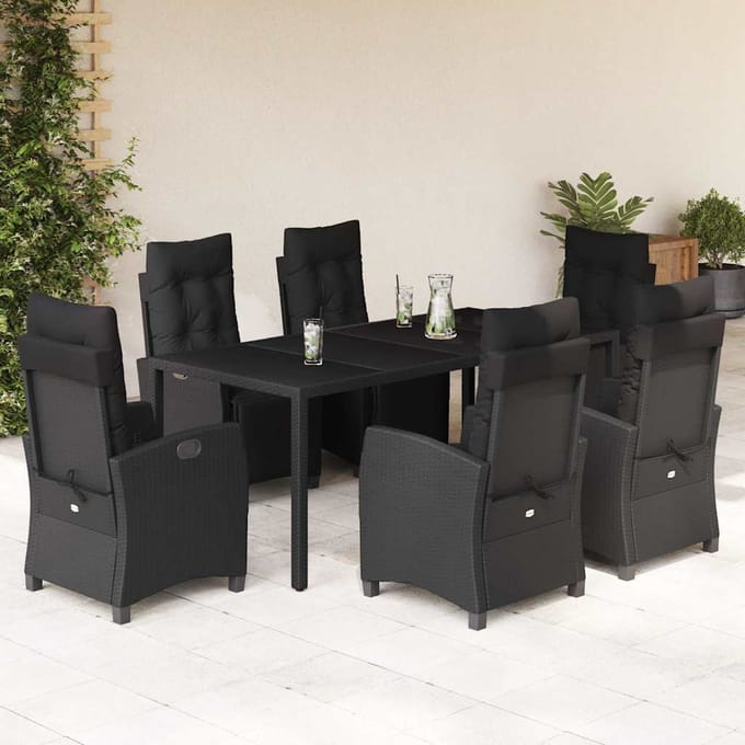 vidaXL - 7-delige - Tuinset - met - kussens - poly - rattan - zwart