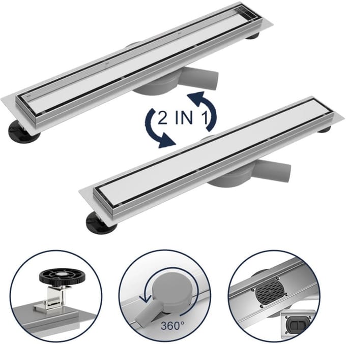 Nurrion Douchegoot met Flens en Flexibele Aansluiting 60 cm - RVS Douchedrain Compleet - Inbouw Douchegoot
