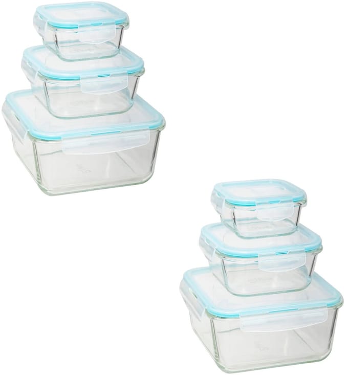 5Five Vershoudbakjes met deksel - glas - set 6x stuks - 330/800/2220 ml - luchtdicht - met clips