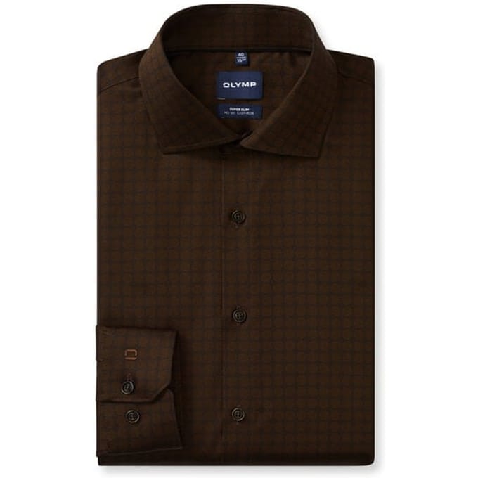OLYMP No. Six Overhemd, Super Slim, Royal Kent, Zwart-Bruin