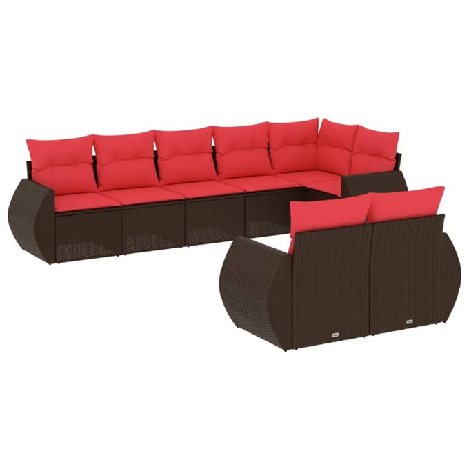 vidaXL - 8-delige - tuinbankset - met - kussens, - bruin - polyrotan