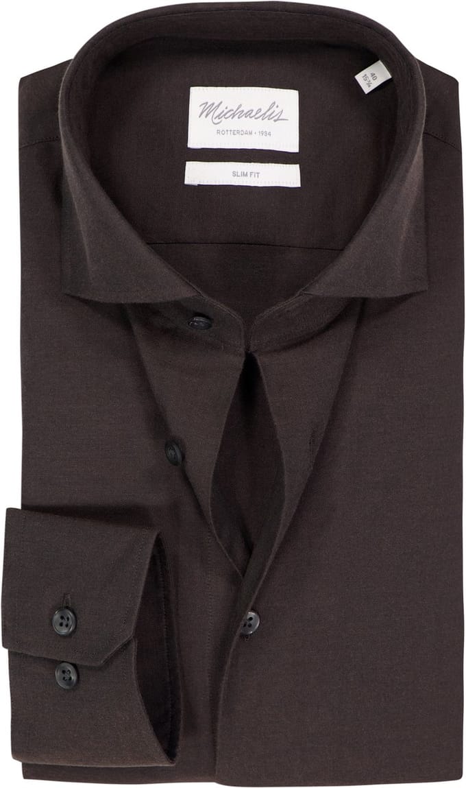 Michaelis slim fit heren overhemd - popeline - donkerbruin - Strijkvriendelijk - Boordmaat: 41