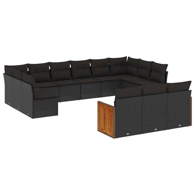vidaXL - 13-delige - Loungeset - met - kussens - poly - rattan - zwart