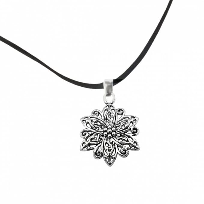 Ketting kleine bloem zwart 45 cm - Charme Bijoux