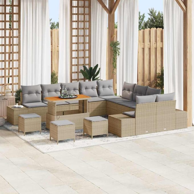 vidaXL - Tuinbank - Set - 14 - st - 13-zits - Beige - Poly - rattan