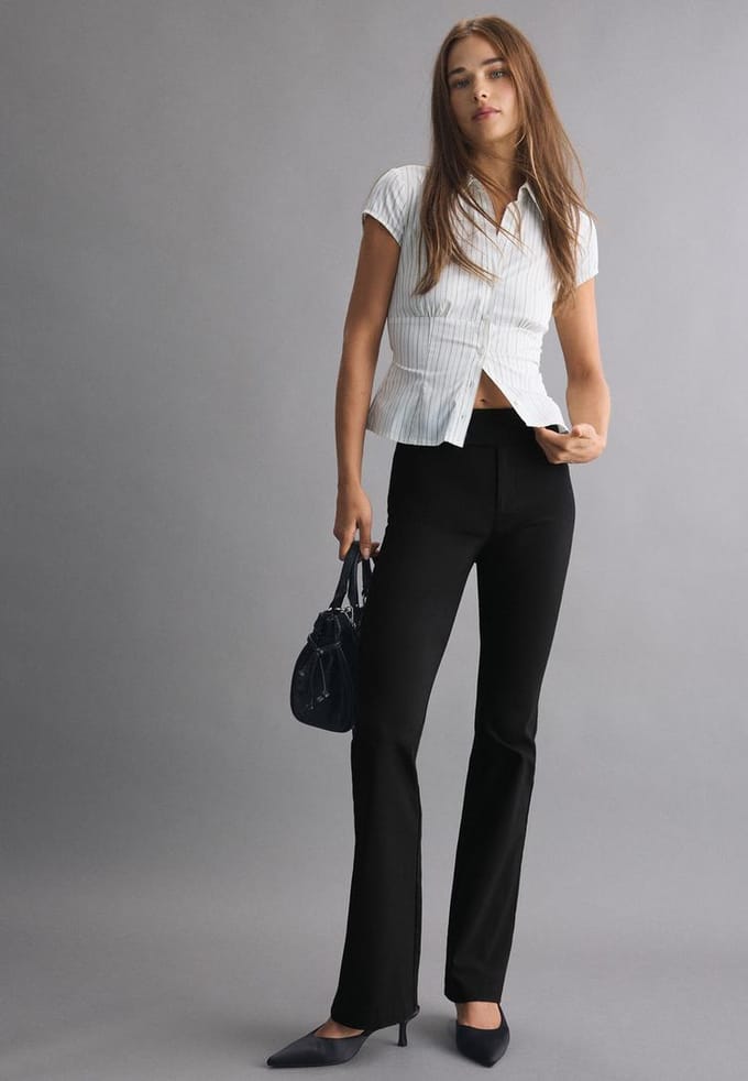 Stradivarius High waist flared bengaline broek  Zwart 40