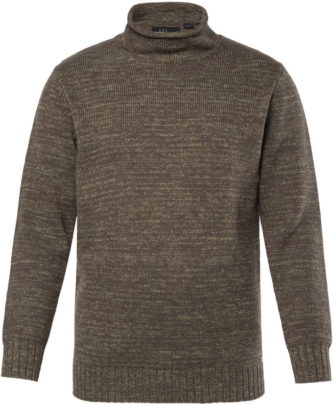 JP 1880 - Heren - Trui grof two-tone breisel opstaande kraag - Olijfgroen - Maat L