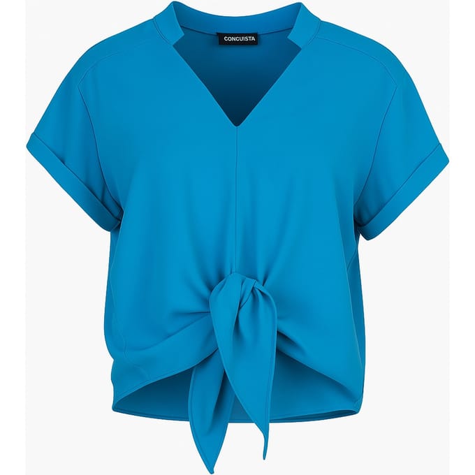 Blouse met gestrikte voorkant in azuurblauw – 100% viscose-voile